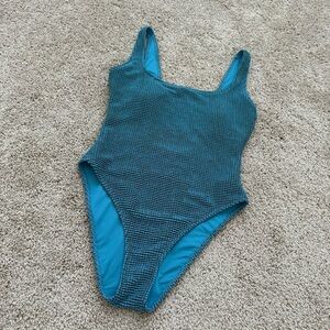 Aerie Lurex Crinkle Babewatch One Piece Cheeky Swimsuit Blue Size Large